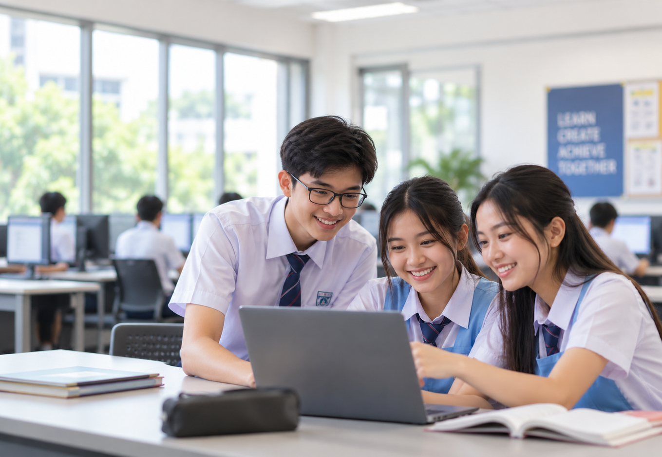 Students taking an assessment at school